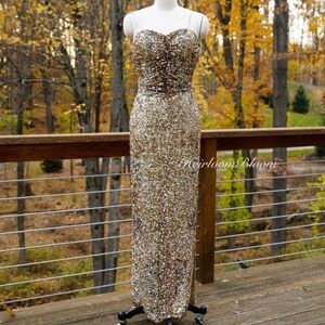 Vintage 90s Y2K Gold Sequin 100% Silk Strapless Prom Gown